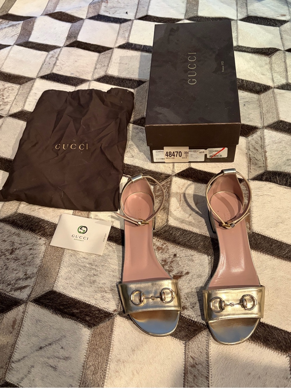 Gucci Metallic Gold Ankle-Strap Leather Sandals 38.5